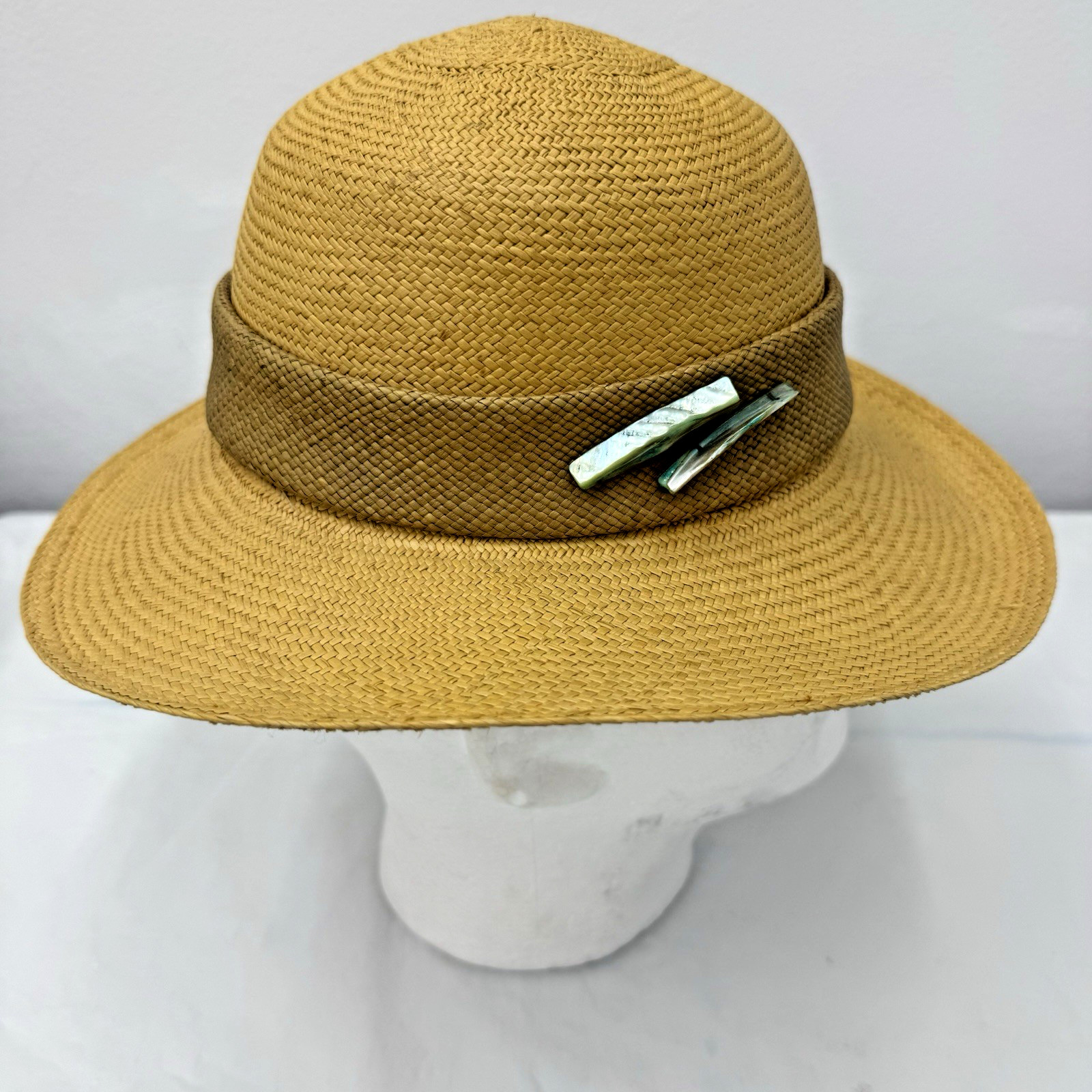 Homero Ortega Women’s Small Panama Hat Light Brown Straw Wide Brim Ecuador