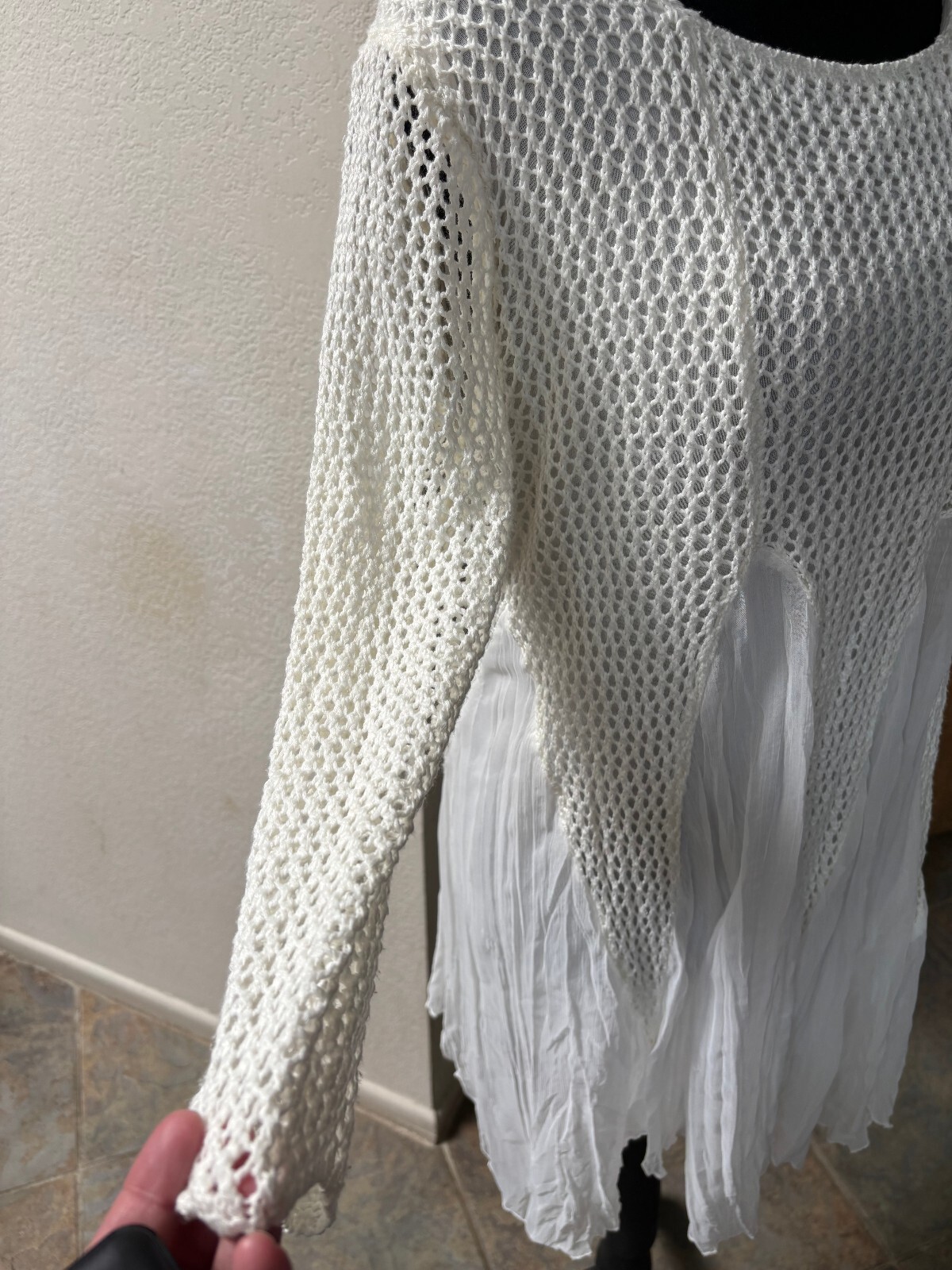 Cristina V White Crochet Open Knit Tunic – Fairycore Layering Dress Medium