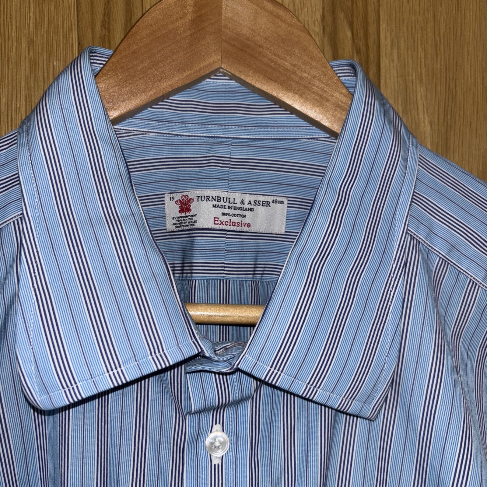 Turnbull & Asser Shirt Classic Blue White Stripe Double Cuff Cotton 19” 48cm