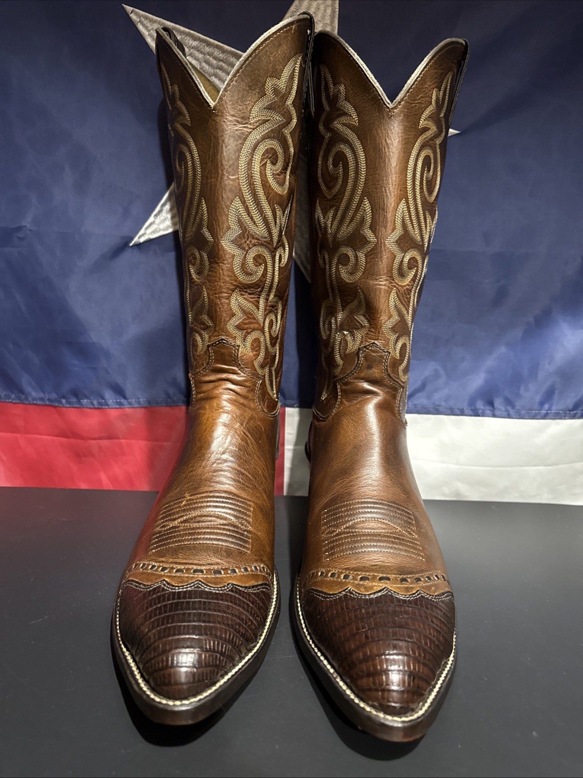 Justin Wing-Tip Western Cowboy Boots Lizard & Cowhide men’s Sz 11.5-B