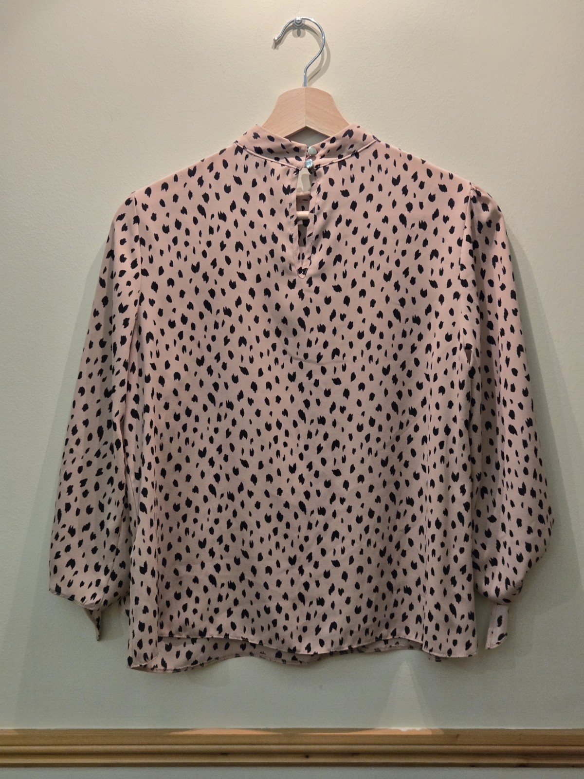 Dorothy Perkins Petite Beige Polka Dot Blouse UK 8 High Neck Smart Office