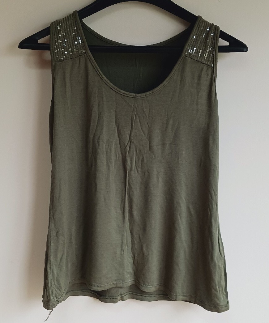 Womens Tank Top, 2pcs, Color: Moss Green and Off-White, Size: M