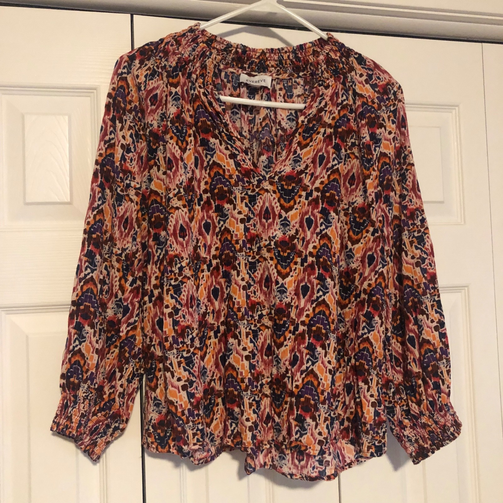 Evereve Multicolor Abstract Ikat Print Blouse Women’s Size XL Art Boho Retro 70s