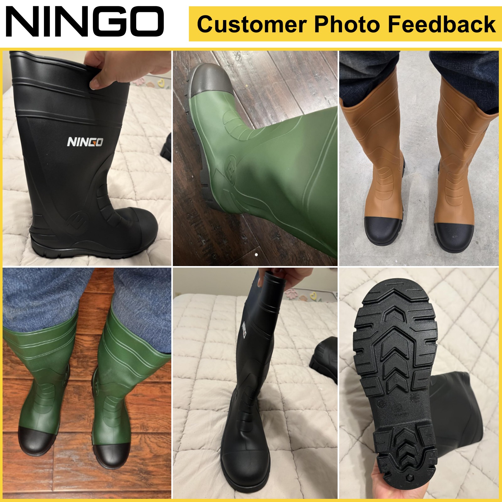 NINGO Men Steel Toe Waterproof Rain Boot Puncture & Slip Resistant Mud Work Boot