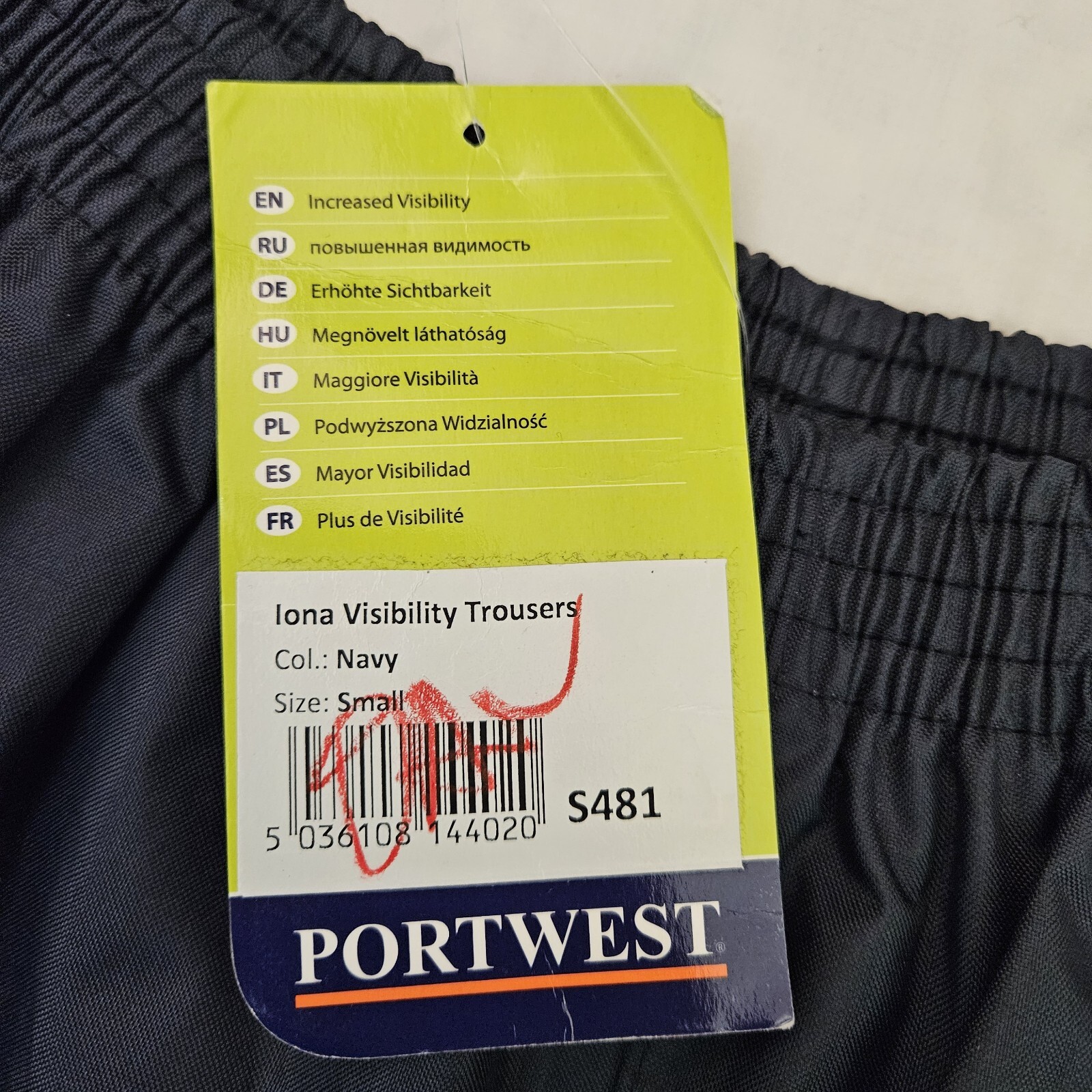 Portwest S481 Iona Lite Pants Hi-Vis Reflective Tape Abrasion Resistant Navy Sml