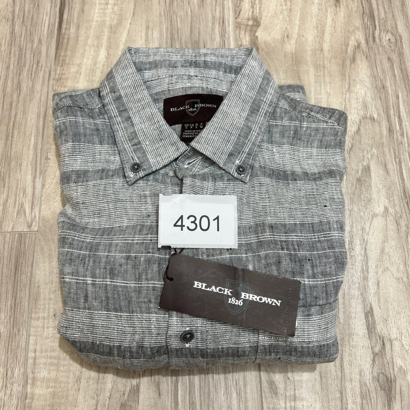Black Brown 1826 Mens Small NWT 100% Linen Long Sleeve Grey Stripe Shirt Beach