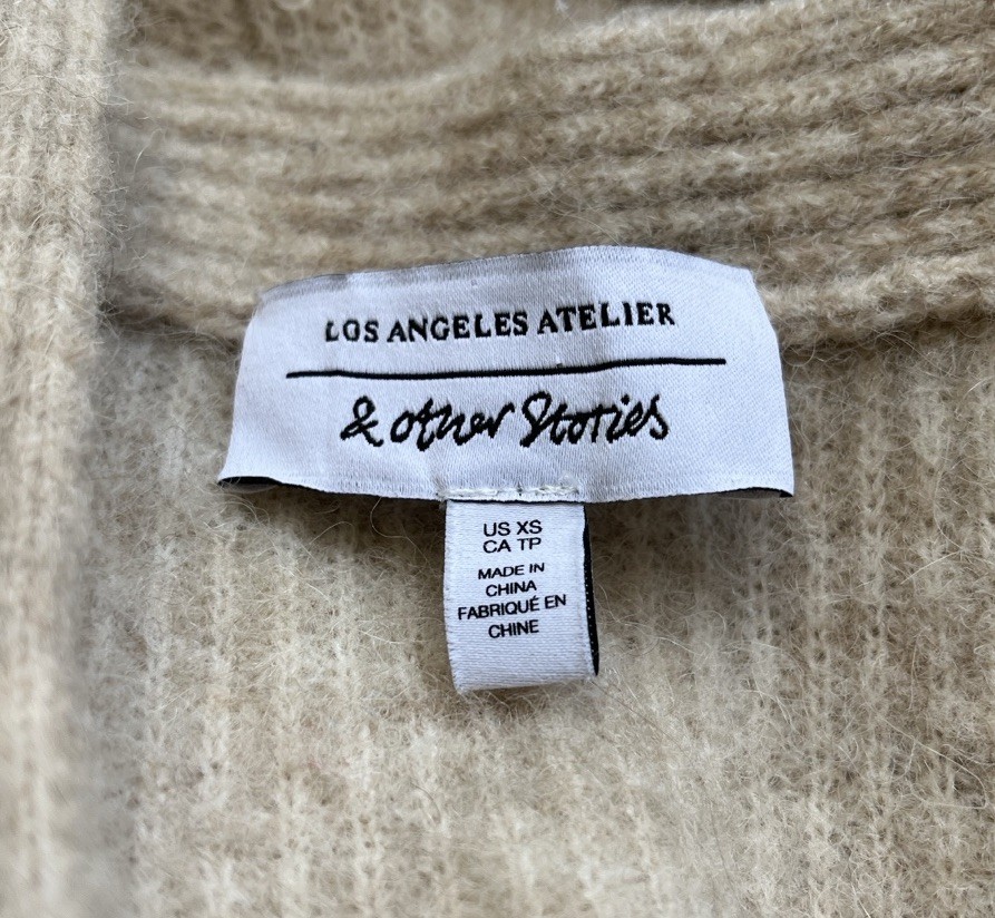 & Other Stories Oatmeal Beige Alpaca Wool V-Neck Oversized Cardigan XS Fits S/M