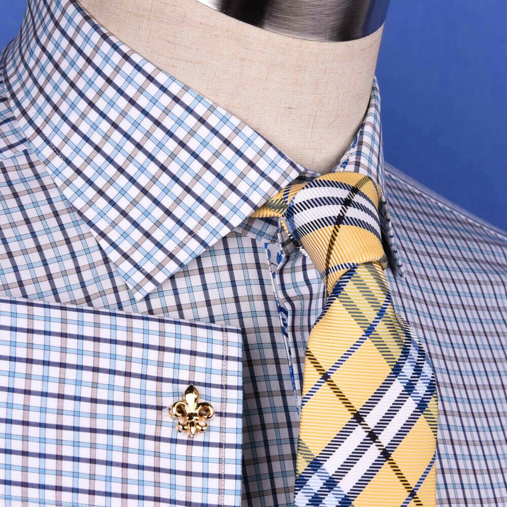 Multi-Colored Green Plaids & Checks Dress Shirt Business Formal Paisley Floral