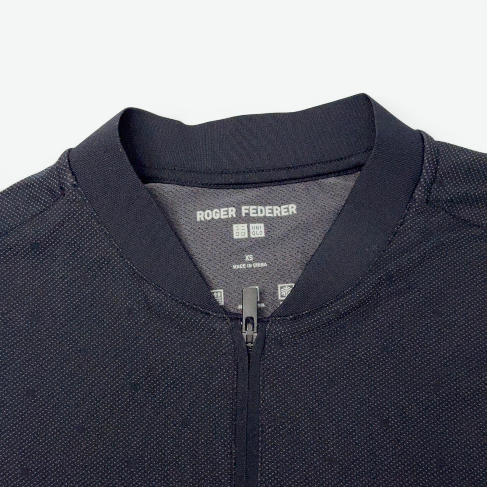 Roger Federer Uniqlo Dry-Ex 1/4 Zip Shirt Mens XS Black Tennis Dotted