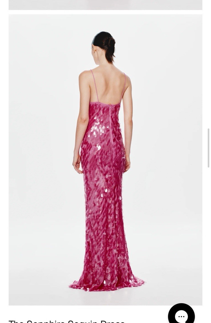 MISHA Sapphire Sequin Maxi Dress Fuchsia XS V-Neck Spaghetti Strap Long