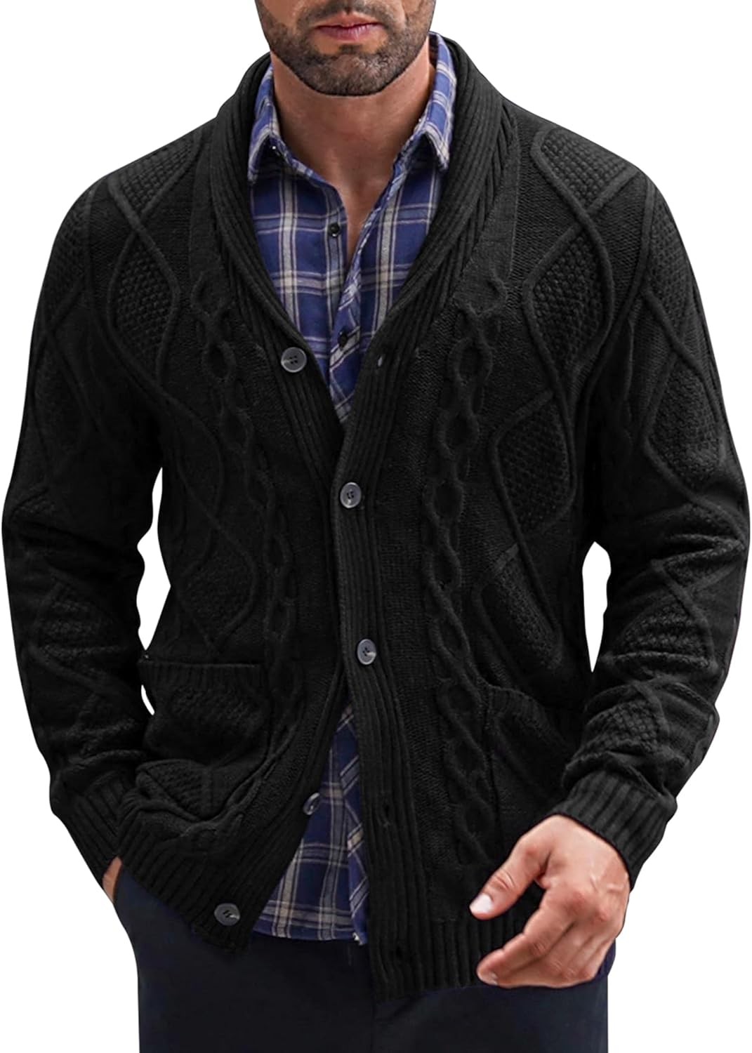 COOFANDY Mens Shawl Collar Cardigan Sweater with Pockets