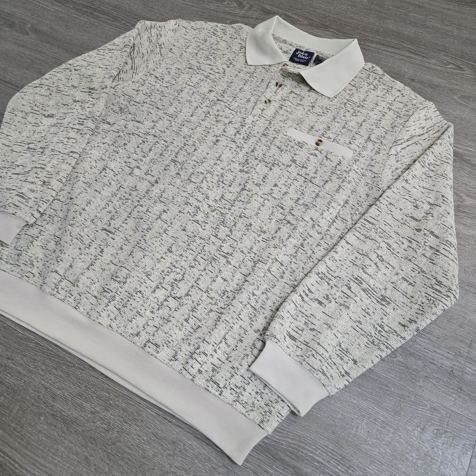 John Blair Fine Menswear Marble Knit Polo Shirt 1/4 Button Collared SoFt Lined L