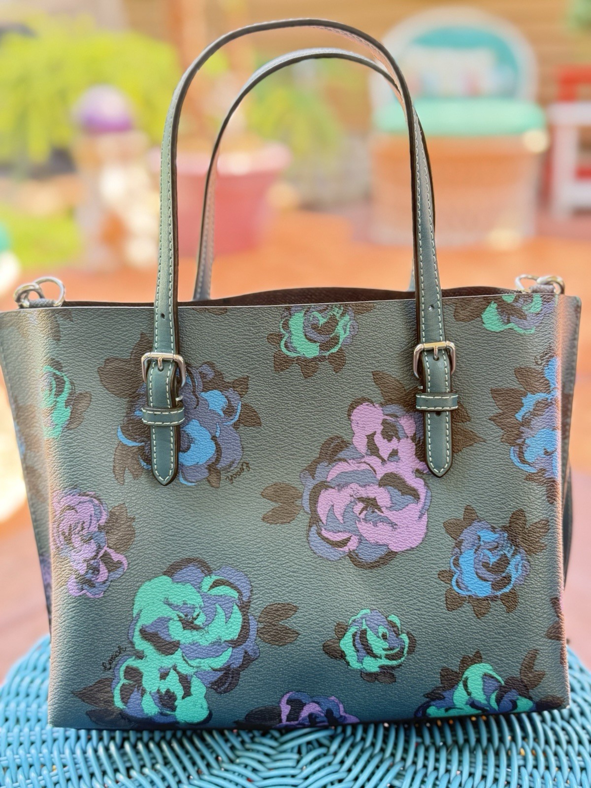 Coach MOLLIE 25 JUMBO FLORAL Satchel DEEP TURQUOISE Crossbody Carryall CF328 Bag