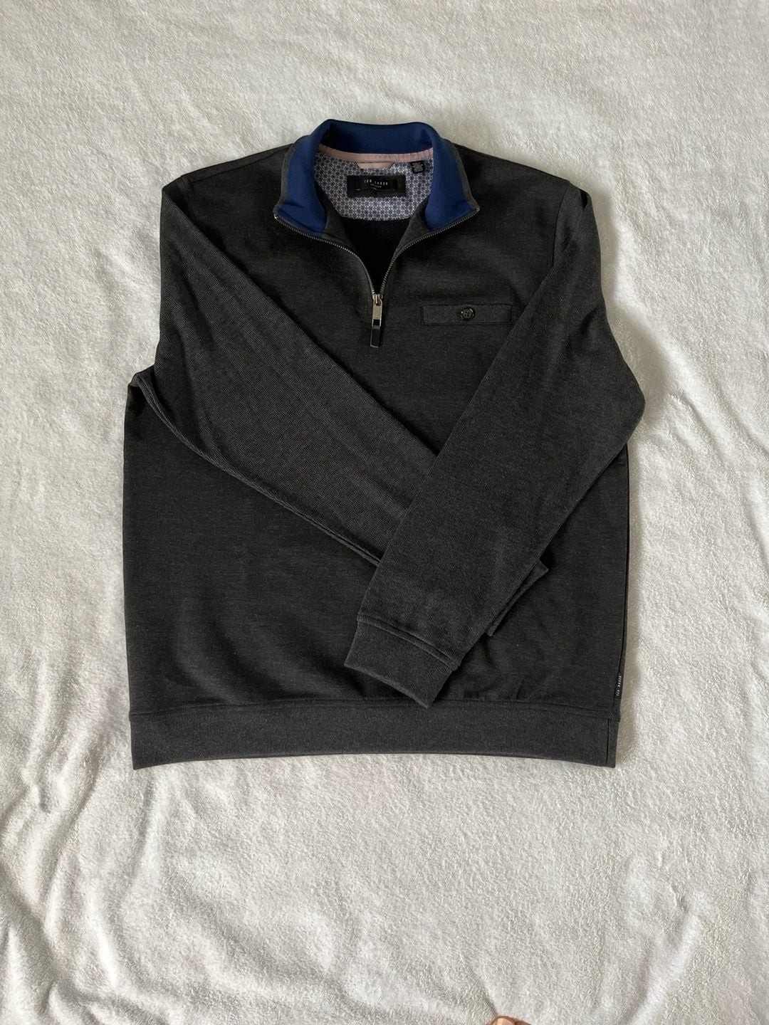 Ted Baker London Men’s Newbevy 1/4 Zip Pullover Sweatshirt in Charcoal