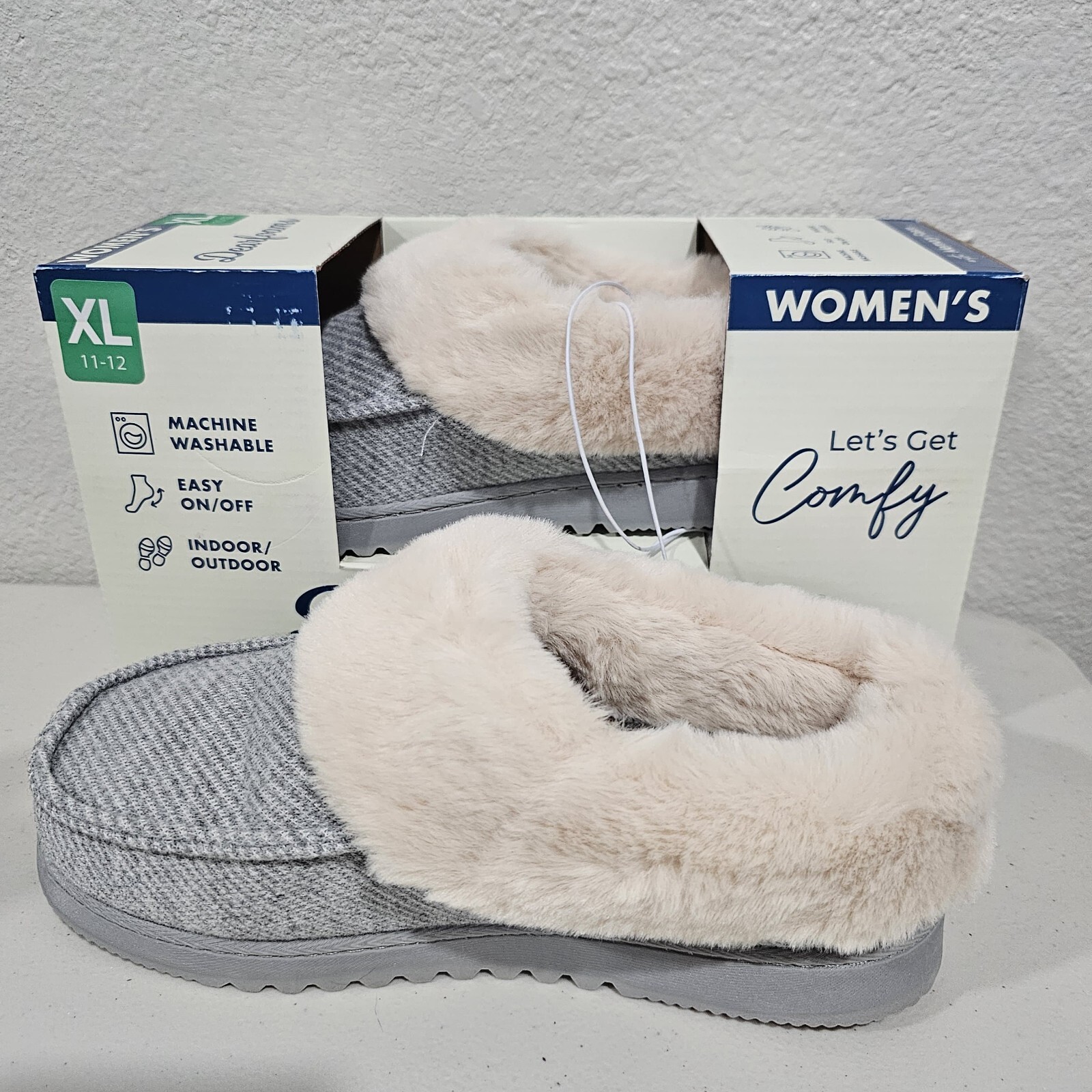 Dearfoams Women’s GRAY/BLACK Indoor/Outdoor Memory Foam Slippers PICK Size New