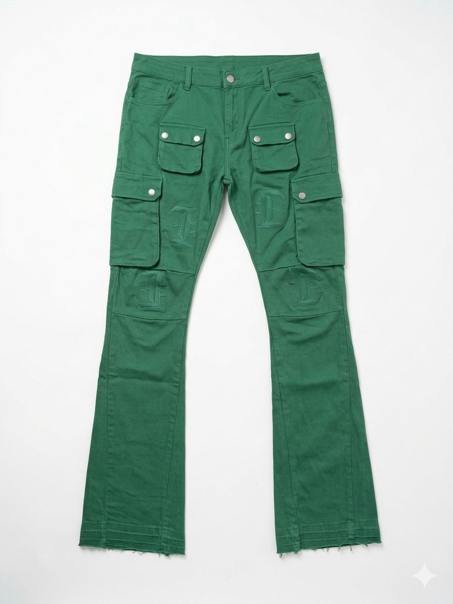 Cooper 9 36 Cargo Pants Men Green Cotton Twill Flared Logo Zipper Button