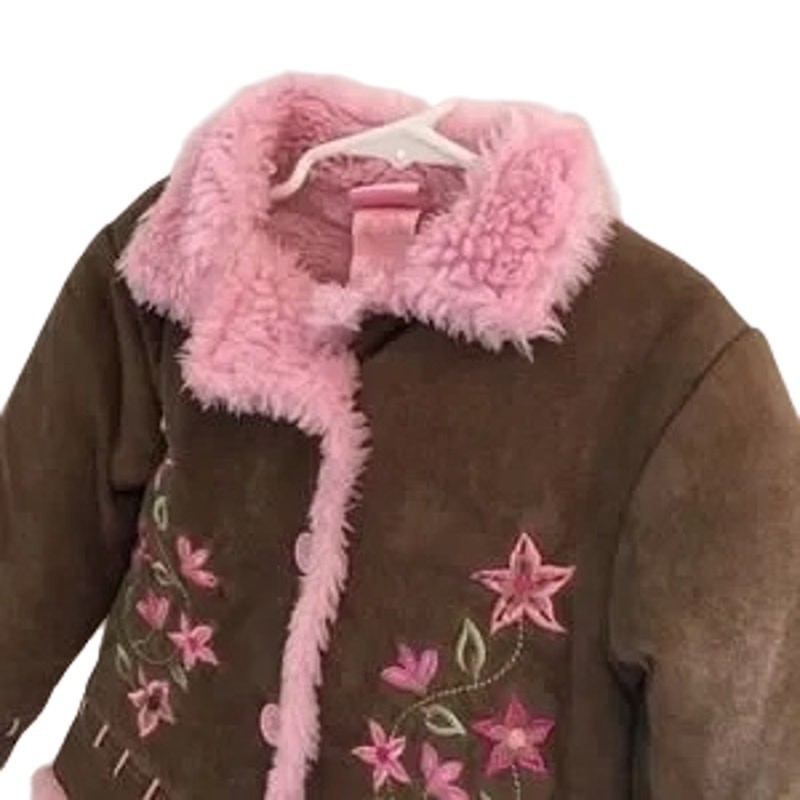 NANETTE LEPORE Floral Embroidered Sherpa Lined Jacket in Brown & Pink GIRLS 5