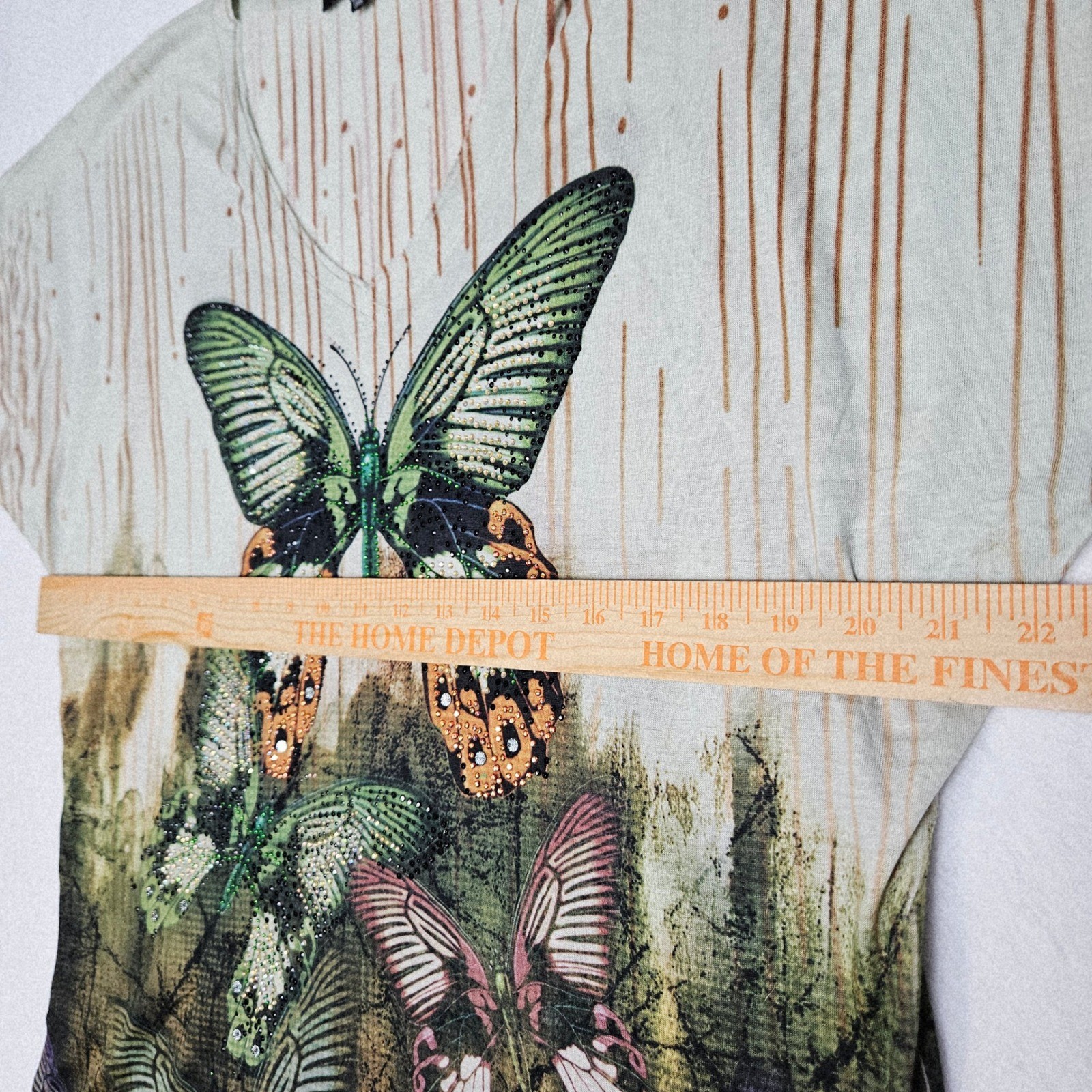 Fairycore Butterfly Rhinestone Graphic Top XL Boho Artsy Whimsical Tee Y2K Style