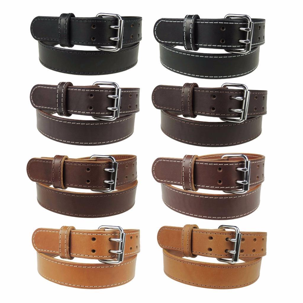 1 3/4″ Heavy Duty Leather Work Gun Belt Stitched_2 Prong Buckle Amish Handmade