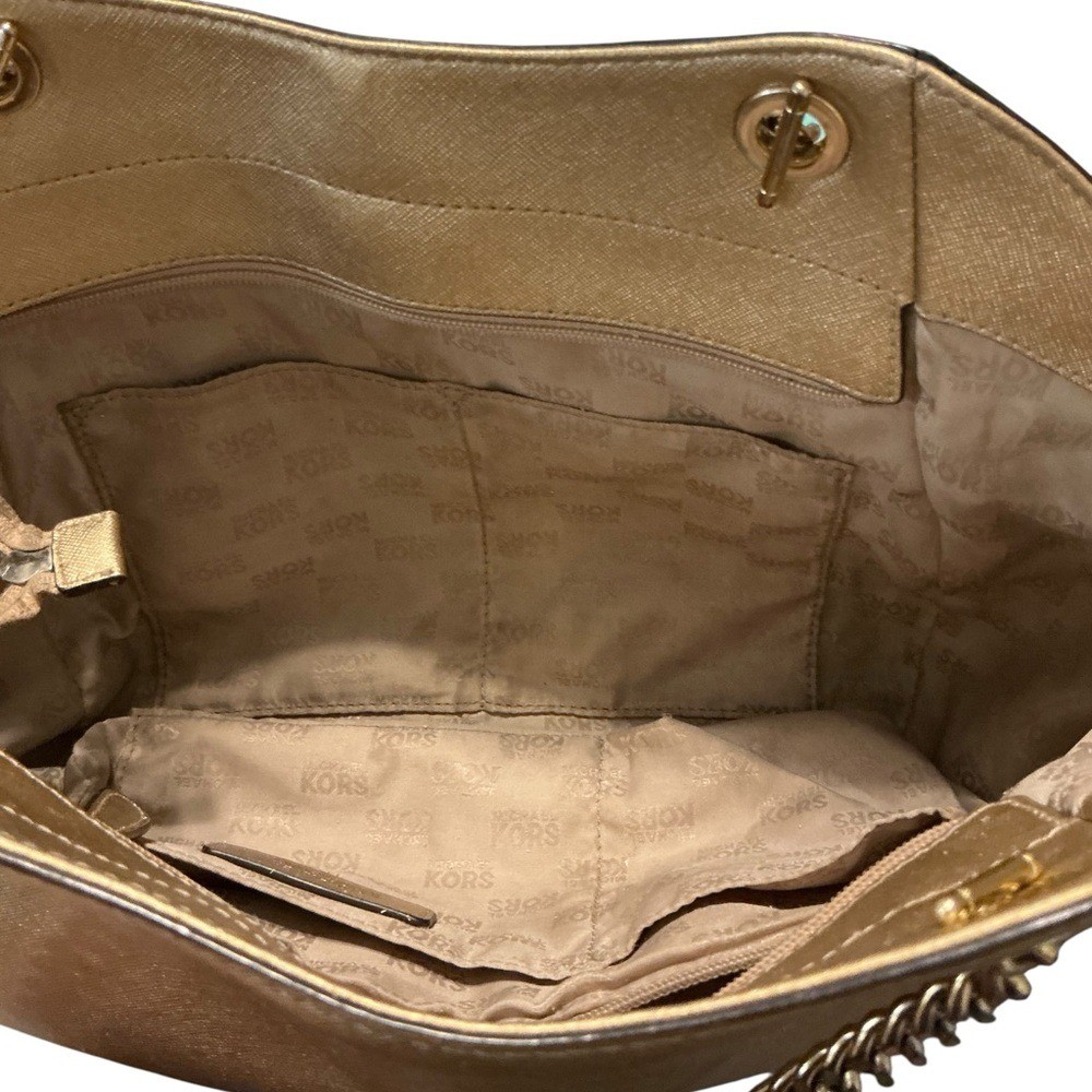 Michael Kors Gold Shoulder Bag with Chain-Link Straps