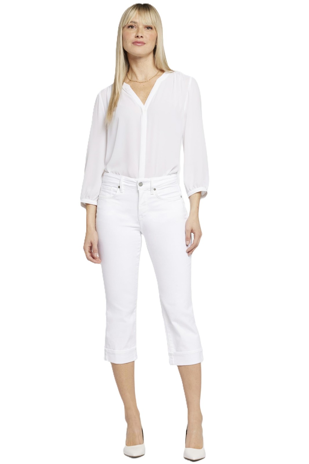NYDJ Women’s Marilyn Straight Crop Jeans 14 Optic White Cuffed Slimming