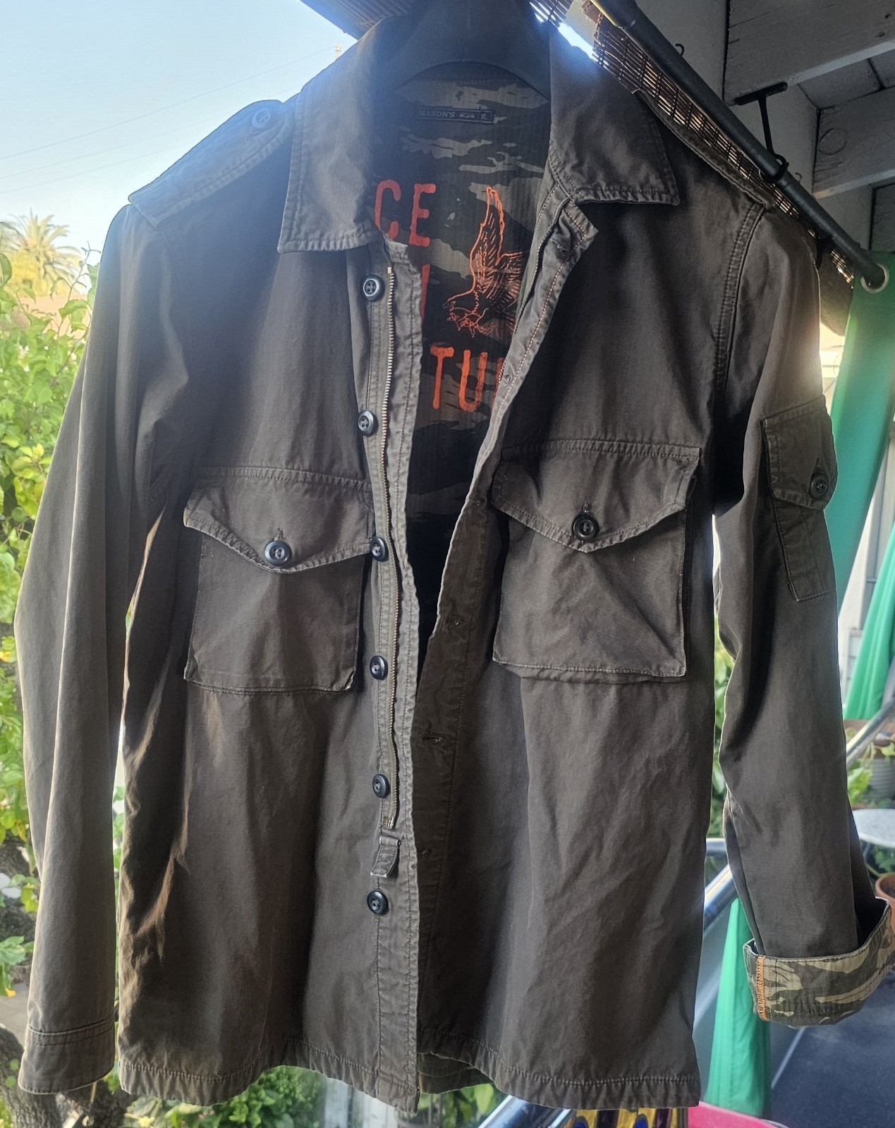 Vintage Mason’s Italy Military Field Jacket Graphic Liner Size Xl Green