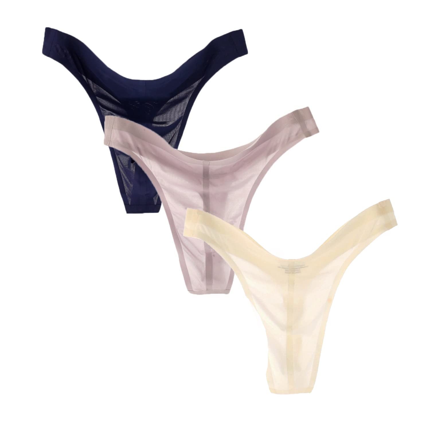 Men’s String Thong Sexy Underwear Men Low Rise GString Ice Silk Briefs G…