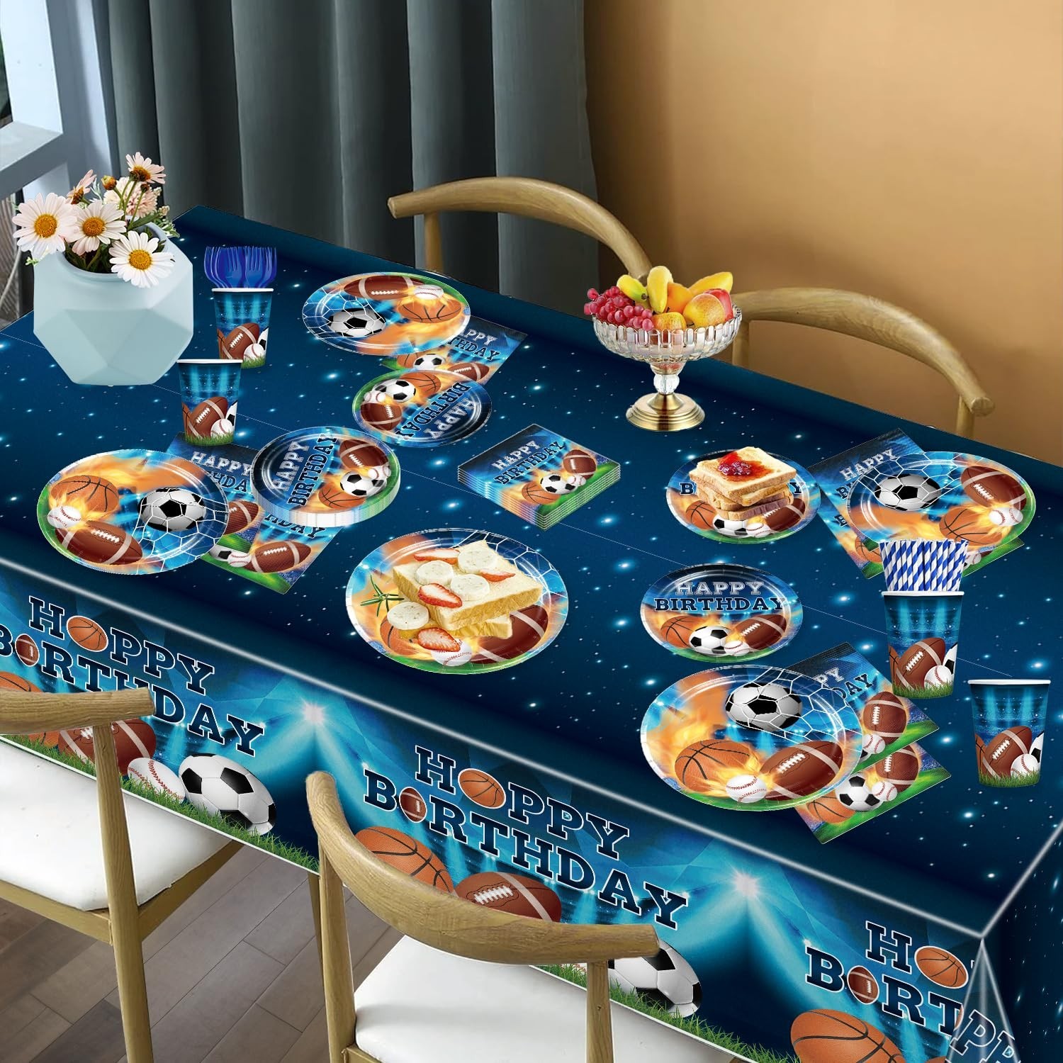 222Pcs Sports Birthday Party Decorations Tableware Set, 25 Serves | Disposabl…