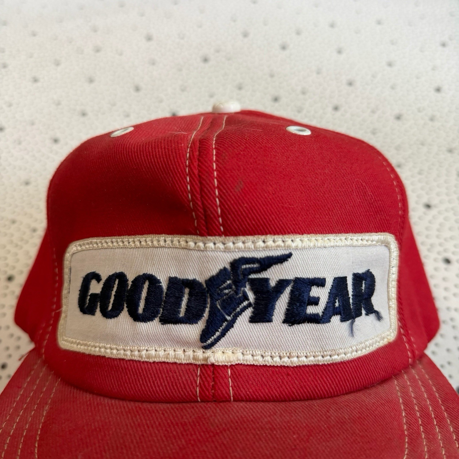 Vintage 1970s 80s Goodyear Patch Trucker Hat S/M Red Foam Snap Back Racing