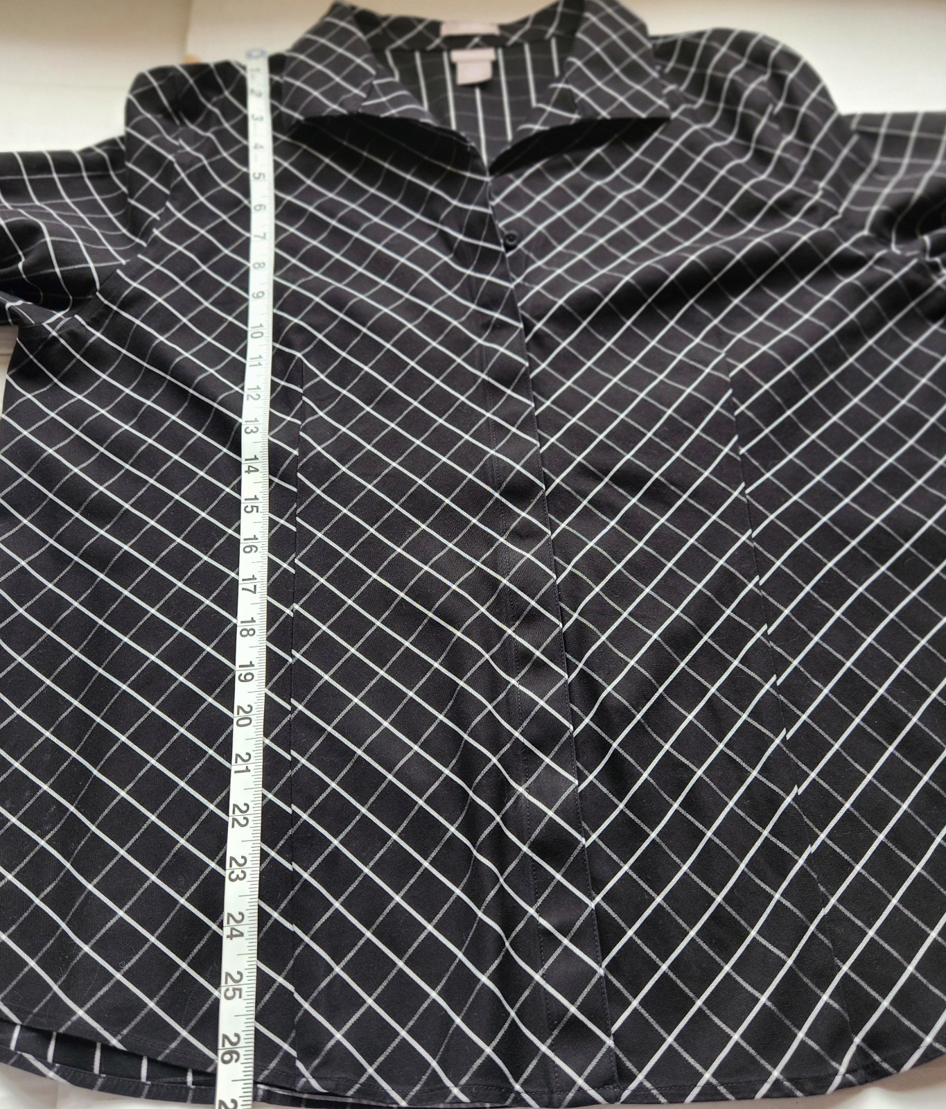 Chico’s Size 3.5/16-18 Black White Grid Pattern Long Sleeve Button Down Shirt