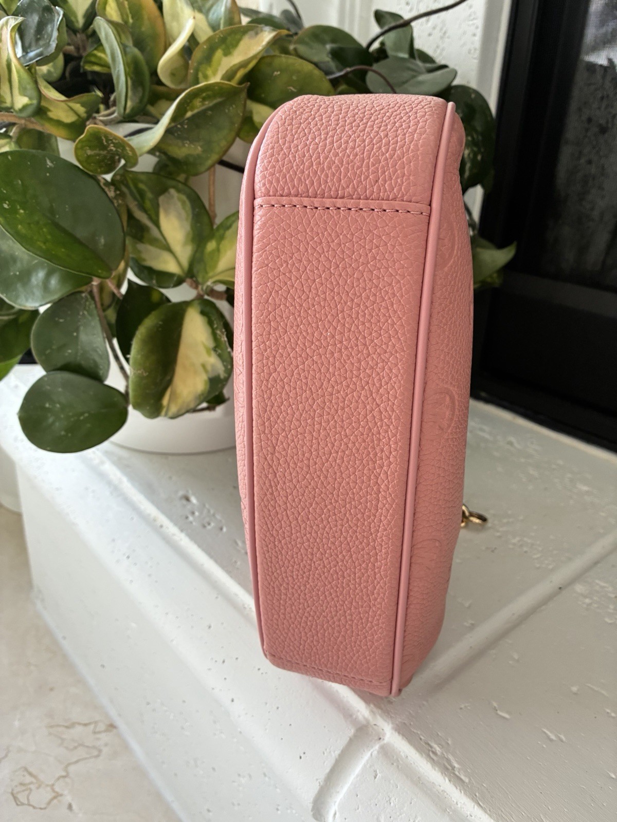 Michael Kors Pink Leather MK Embossed Gold Chain Shoulder Bag