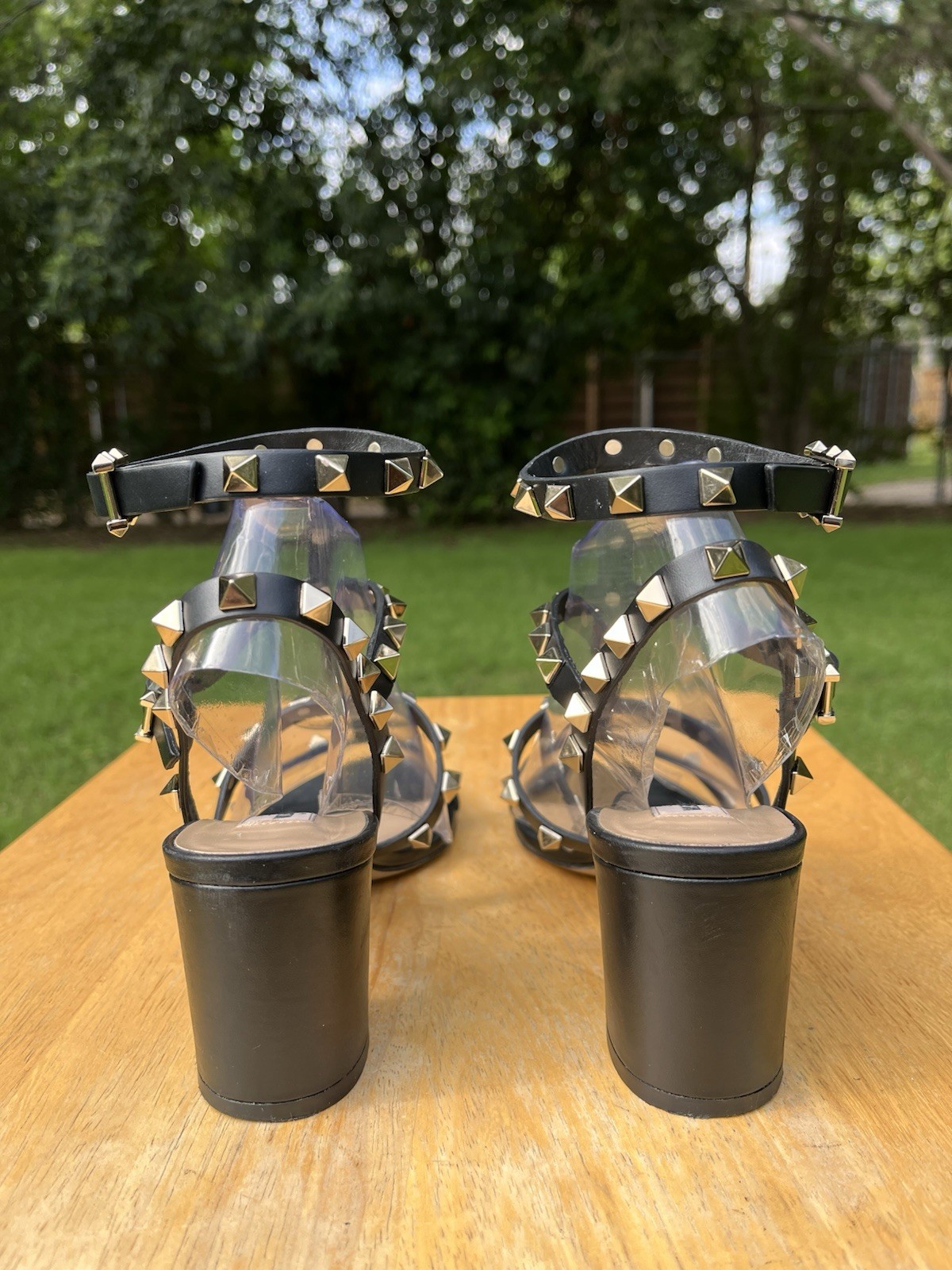 Valentino Garavani 60mm Rockstud Leather City Heels Sandals SZ 37 1/2 MSRP $1150