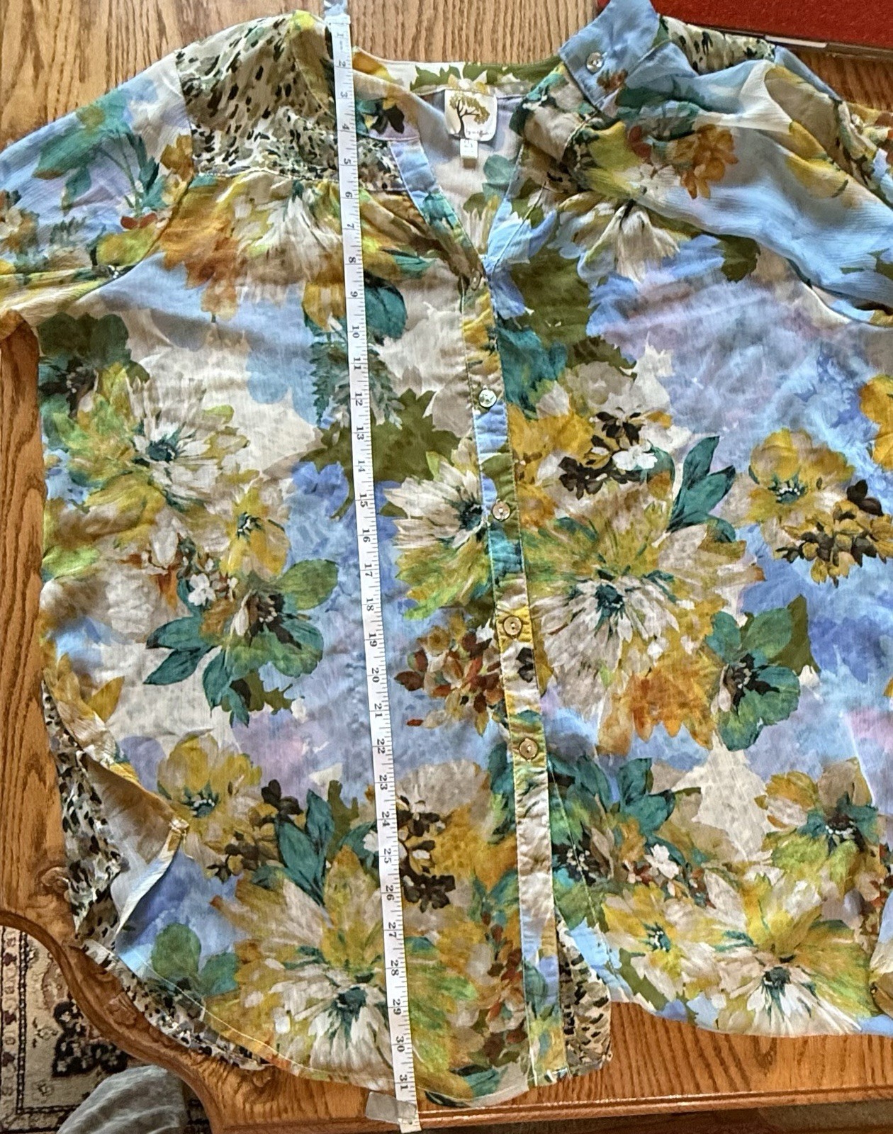 Fig and Flower Floral Print Sheer Blouse Roll Tab Sleeve Shell Buttons 2X