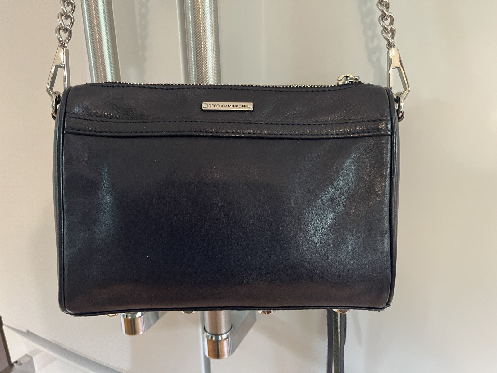 Rebecca Minkoff… Mini Mac Navy Blue Leather Crossbody Handbag… Silver Hardware
