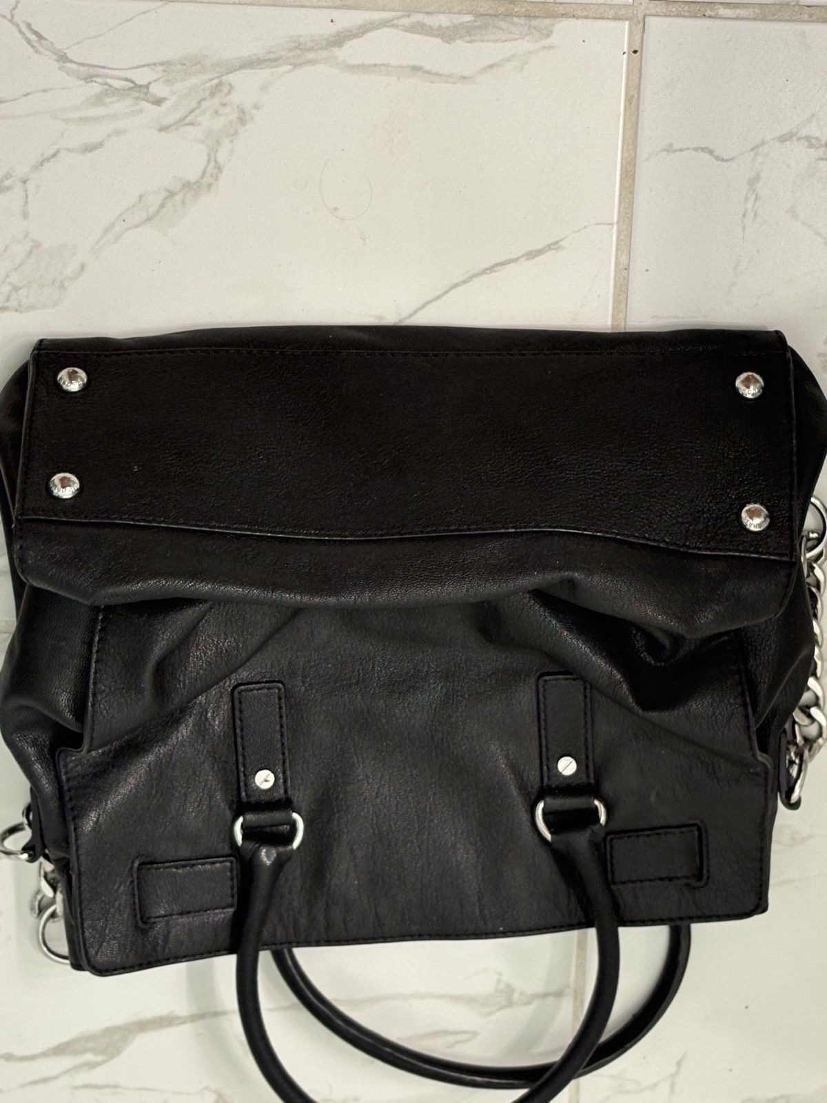 Michael Kors Hamilton Large Black Satchel Shoulder Bag Used Condition