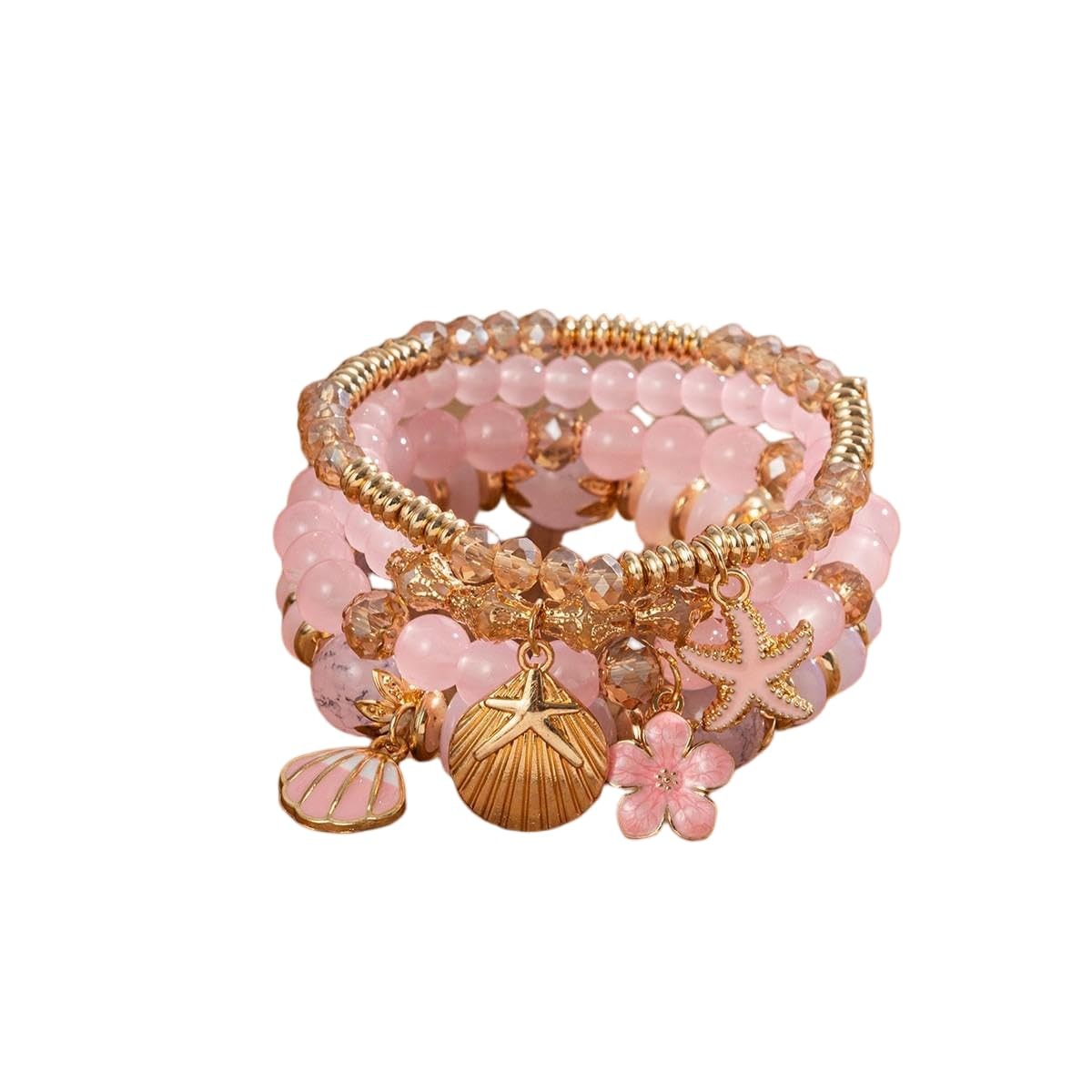 ChungLong0593 4PC Bohemian Vintage Multicolor Starfish Shell 7.48, pink