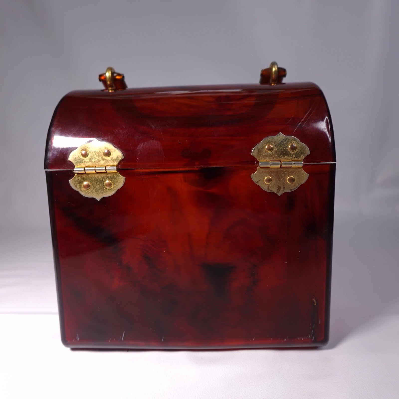 Vintage 50s 60s MCM Tortoise Shell Amber Lucite Plastic Box Purse Handbag