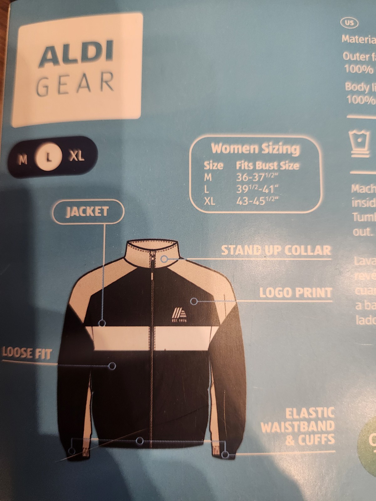 Large ALDI Gear Windbreaker Track Jacket Black 50th Anniversary Edition 2026