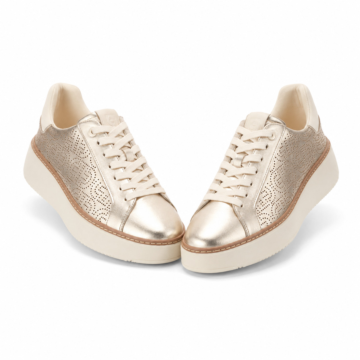 Cole Haan GrandPro Women Sneakers Size 8.5B Gold Leather Platform Low Top Shoes