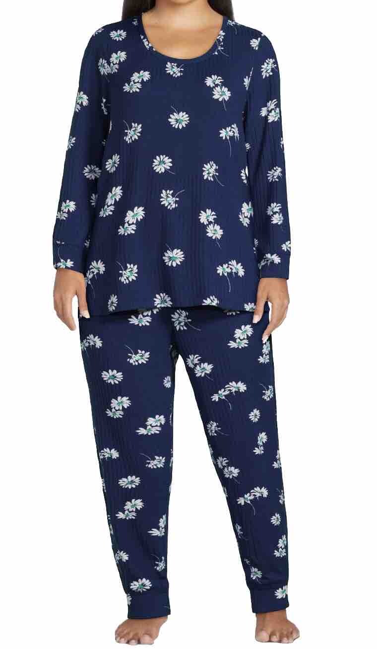 Joyspun Womens Ribbed Ultra Soft 2 Piece PJ set, sizes S, M, L, XL, 2XL, 3XL
