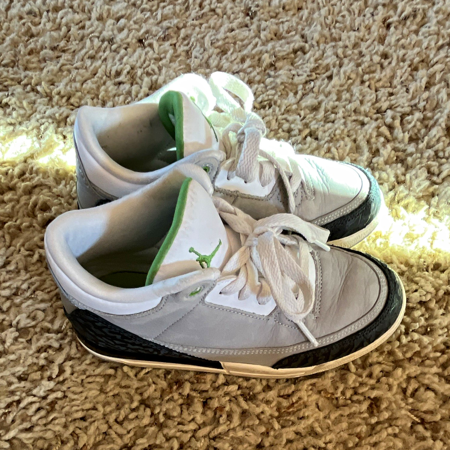 Jordan 3 Retro Kids US size 13C White/Gray/Green/Black 429487-006