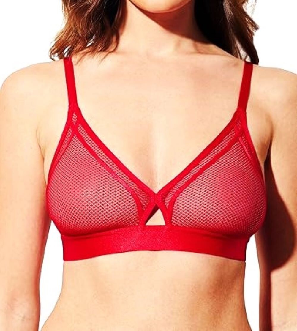 WINGSLOVE SEXY RED SHEER MESH WIRELESS BRALETTE – SIZE 38DD