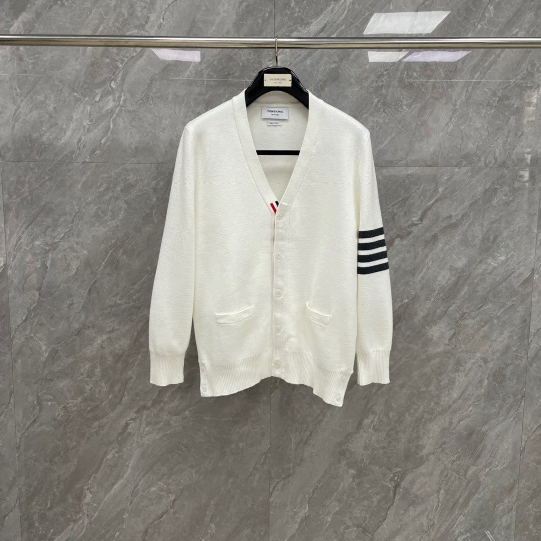 Thom Browne Men/womens Autumn Winter New Four Bars Striped Knitted Wool Cardigan