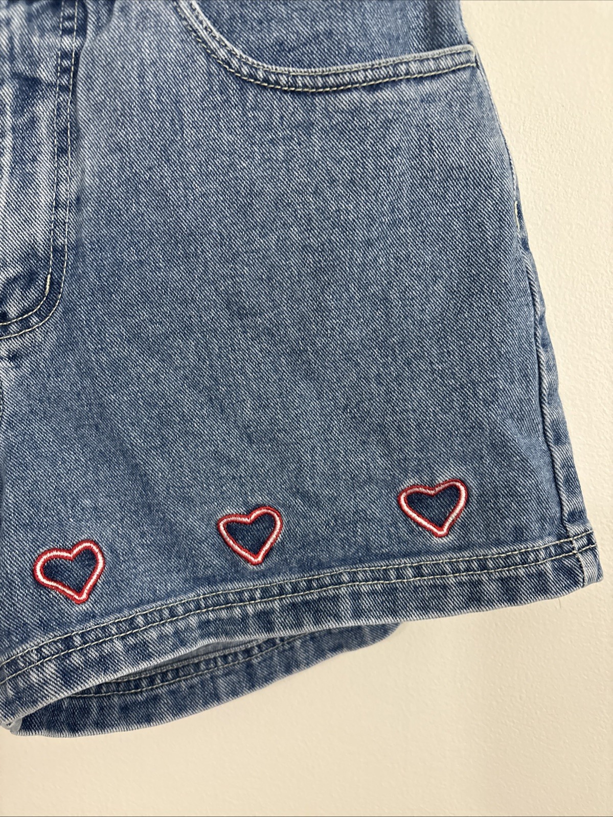 No Excuses High Waisted Denim Jean Shorts Hearts Sz 9/10 Y2K Aesthetic