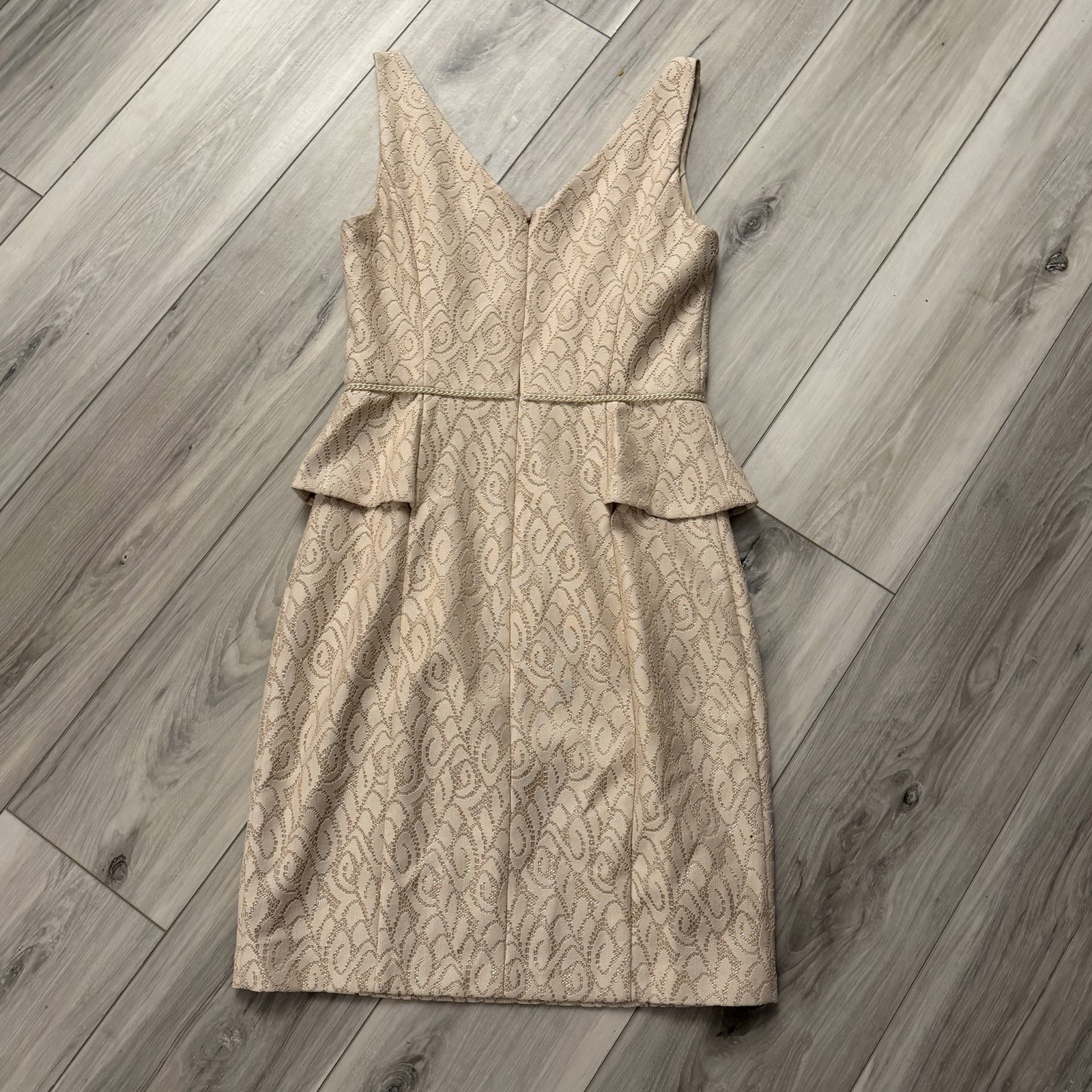 Belle Badgley Mischka Champagne Gold Peplum Dress Size 4 Wedding