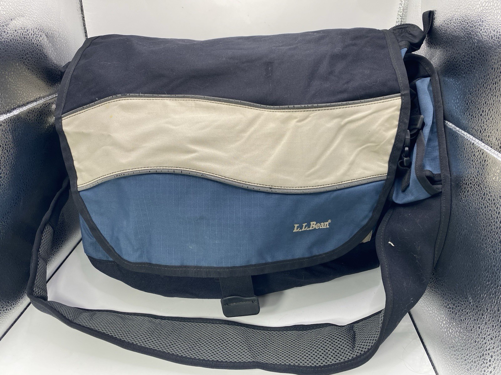 Vintage L L Bean OWP-21 Black/Blue/Beige Crossbody Messenger Laptop Bag Large