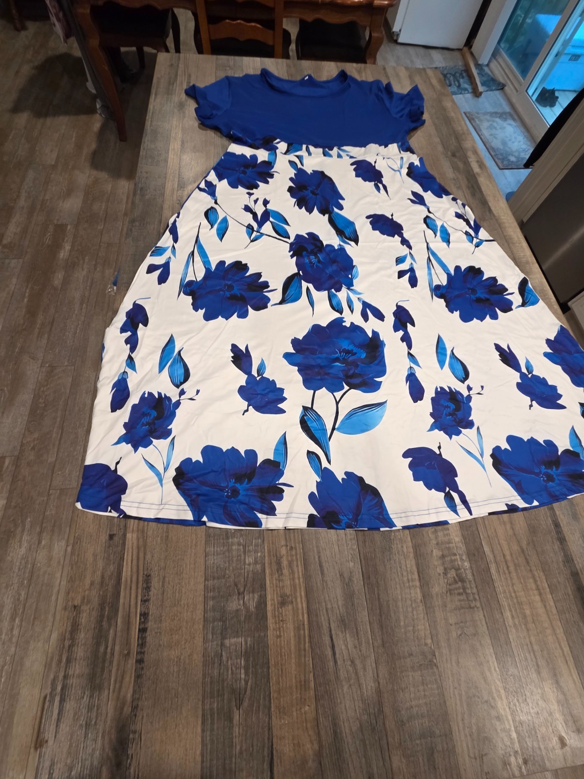 Vibrant blue floral A-line ankle-length dress for women – size 18 (Very Comfy)