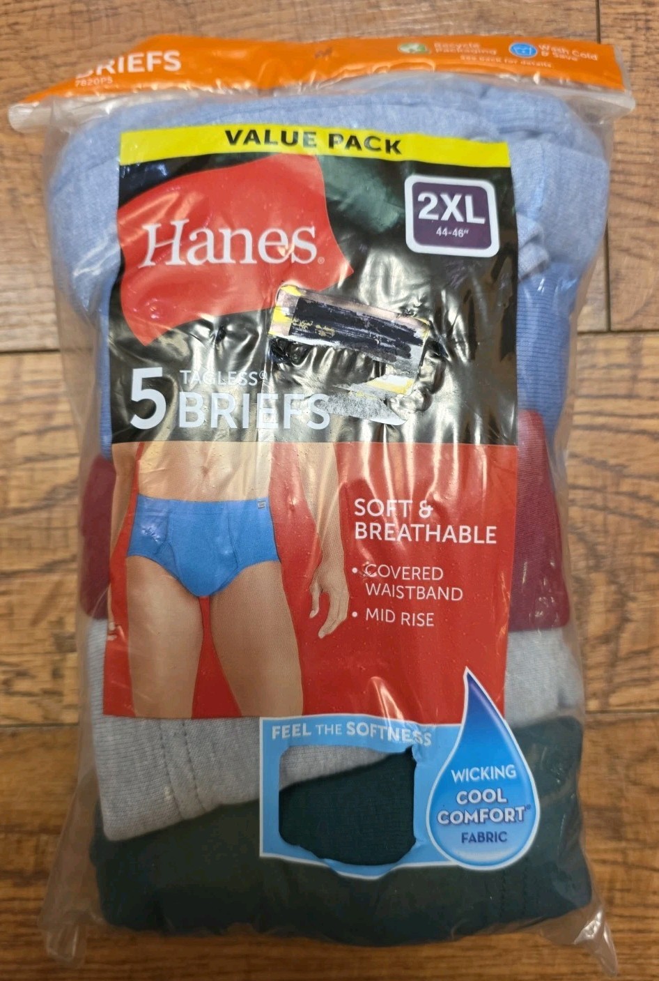 NIP Hanes 5 PACK Mens Underwear Briefs Breathable Astd Colors Size 2XL 44-46″