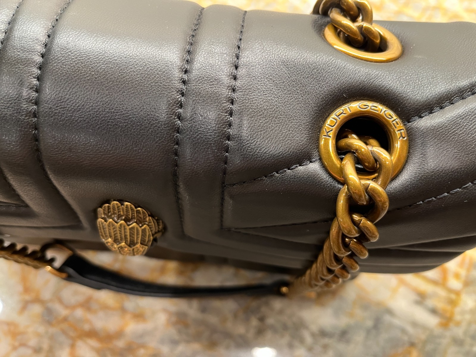 kurt geiger preowned black leather quilted kensington two way handbag/ crossbody
