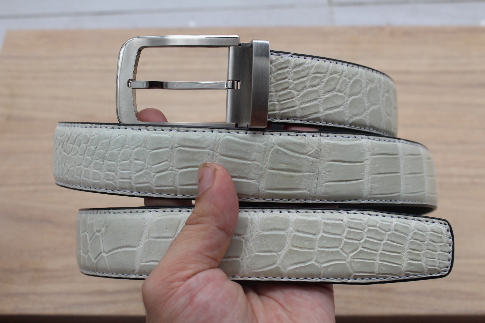 W 1.3 inch – Off White Genuine CROC LEATHER Men’s Belt